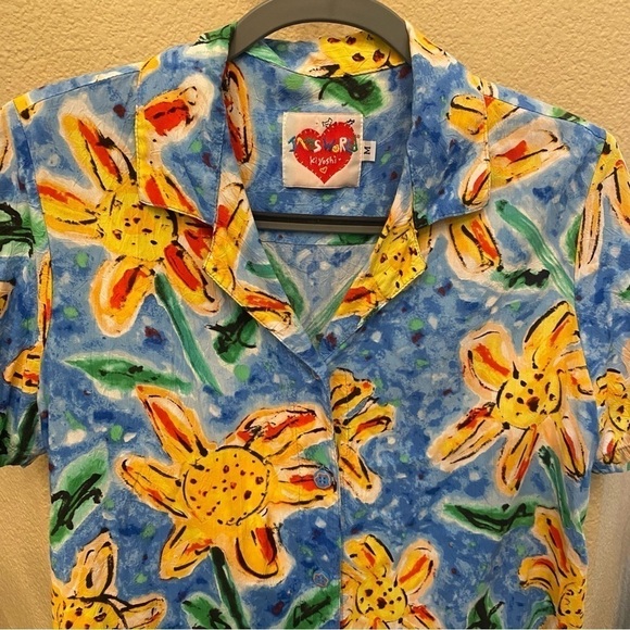 Vintage JAMS WORLD Women Floral Sunflower Button Short Sleeve Top Size Medium - Picture 3 of 9